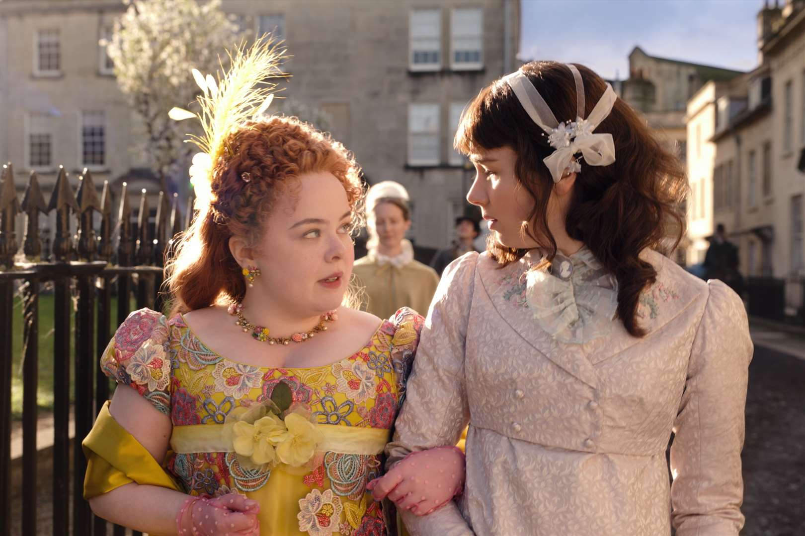 Nicola Coughlan as Penelope Featherington and Claudia Jessie as Eloise Bridgerton. Picture: PA Photo/Netflix