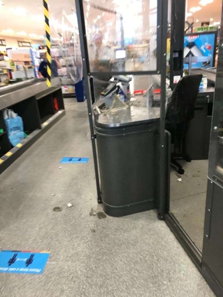 Heavy downpours caused roof tiles to fall down at Aldi in Deal