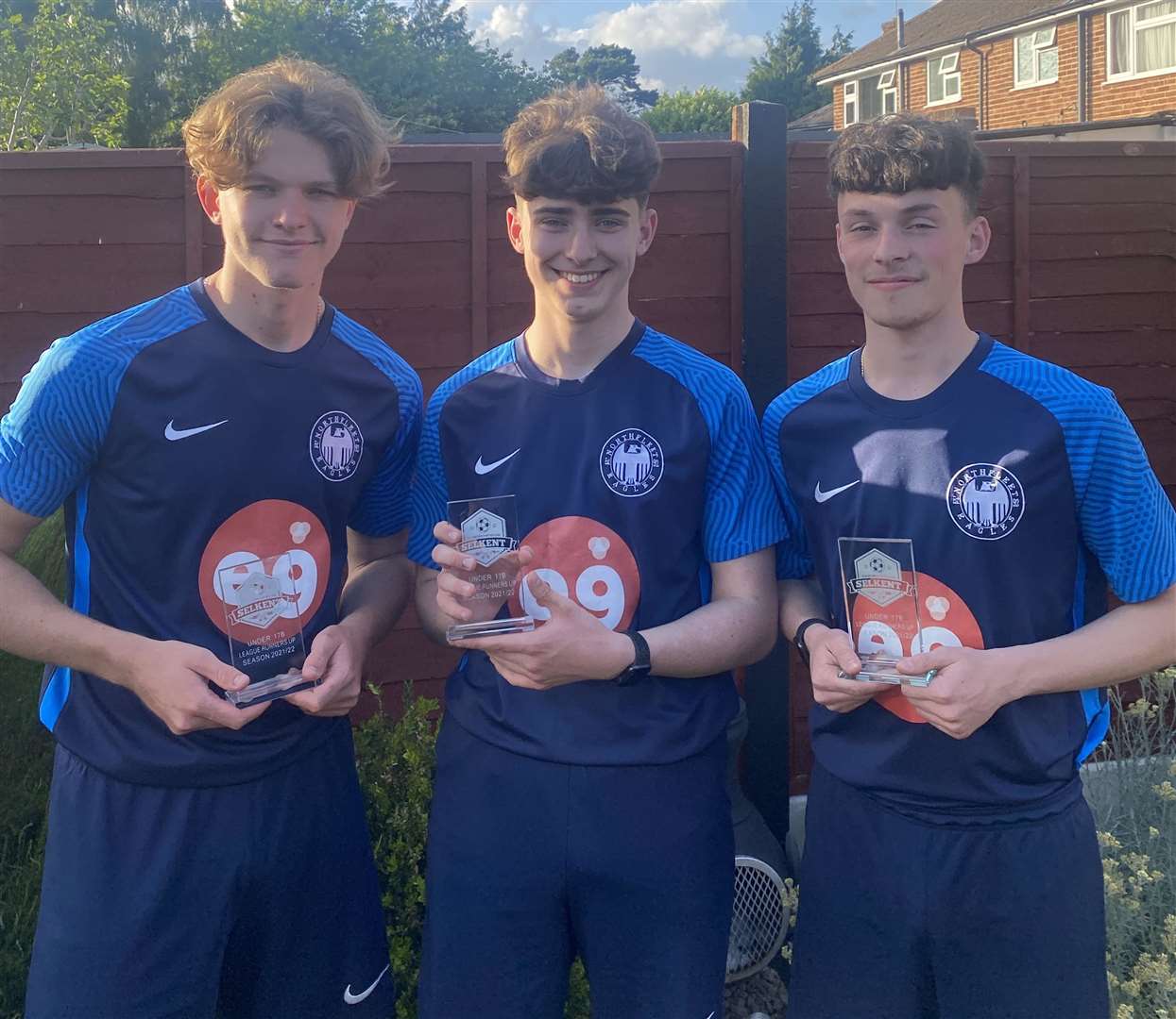 From left, Northfleet Eagles' Tyler Rees, Thomas Doran and Cameron Medhurst. The three defenders have been with the club for almost 10 years