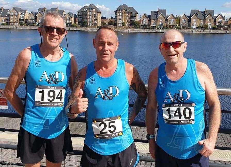 Ashford & District RRC's Adrian Moody, Adrian Beresford and Simon Jackson at the Chatham Maritime 10k