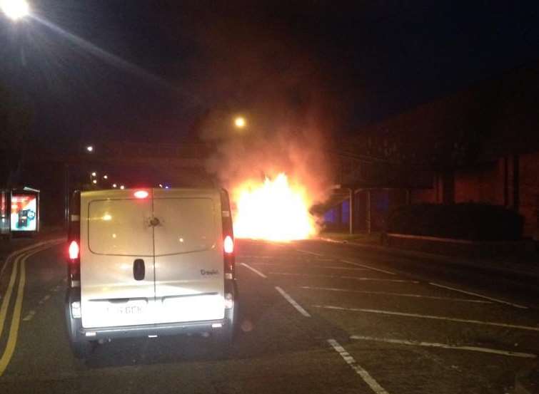 The car caught light outside Morrisons