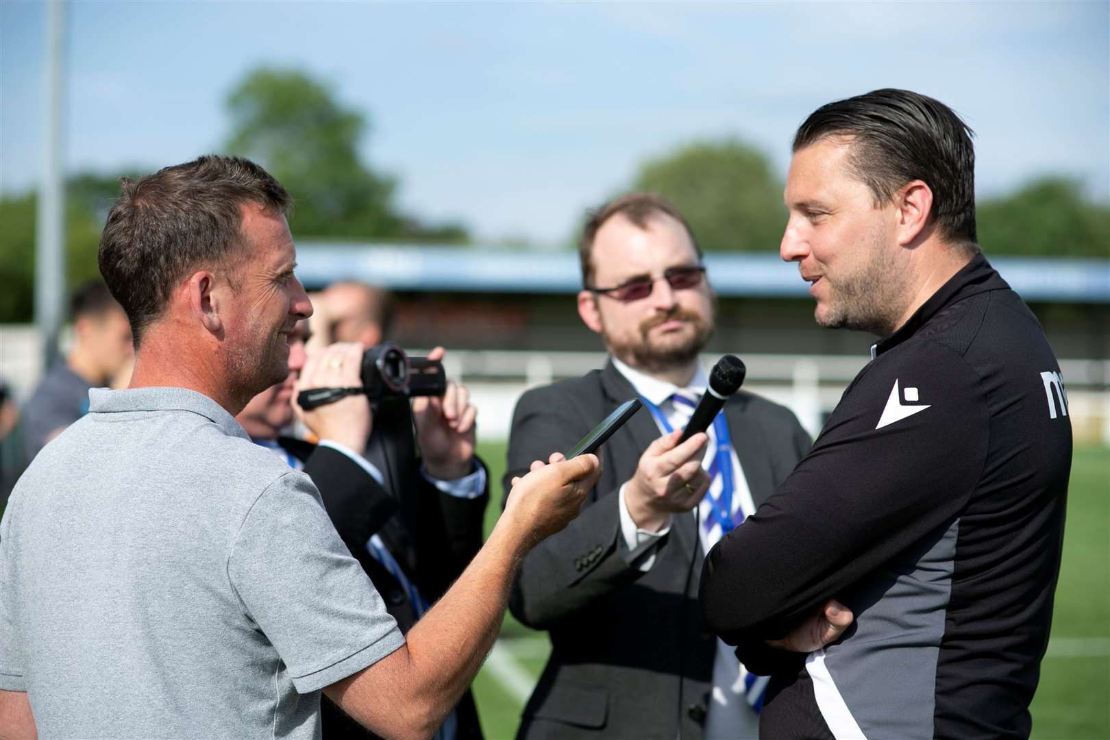 Gillingham manager Mark Bonner speaking to the press last weekend at Woking Picture: @Julian_KPI