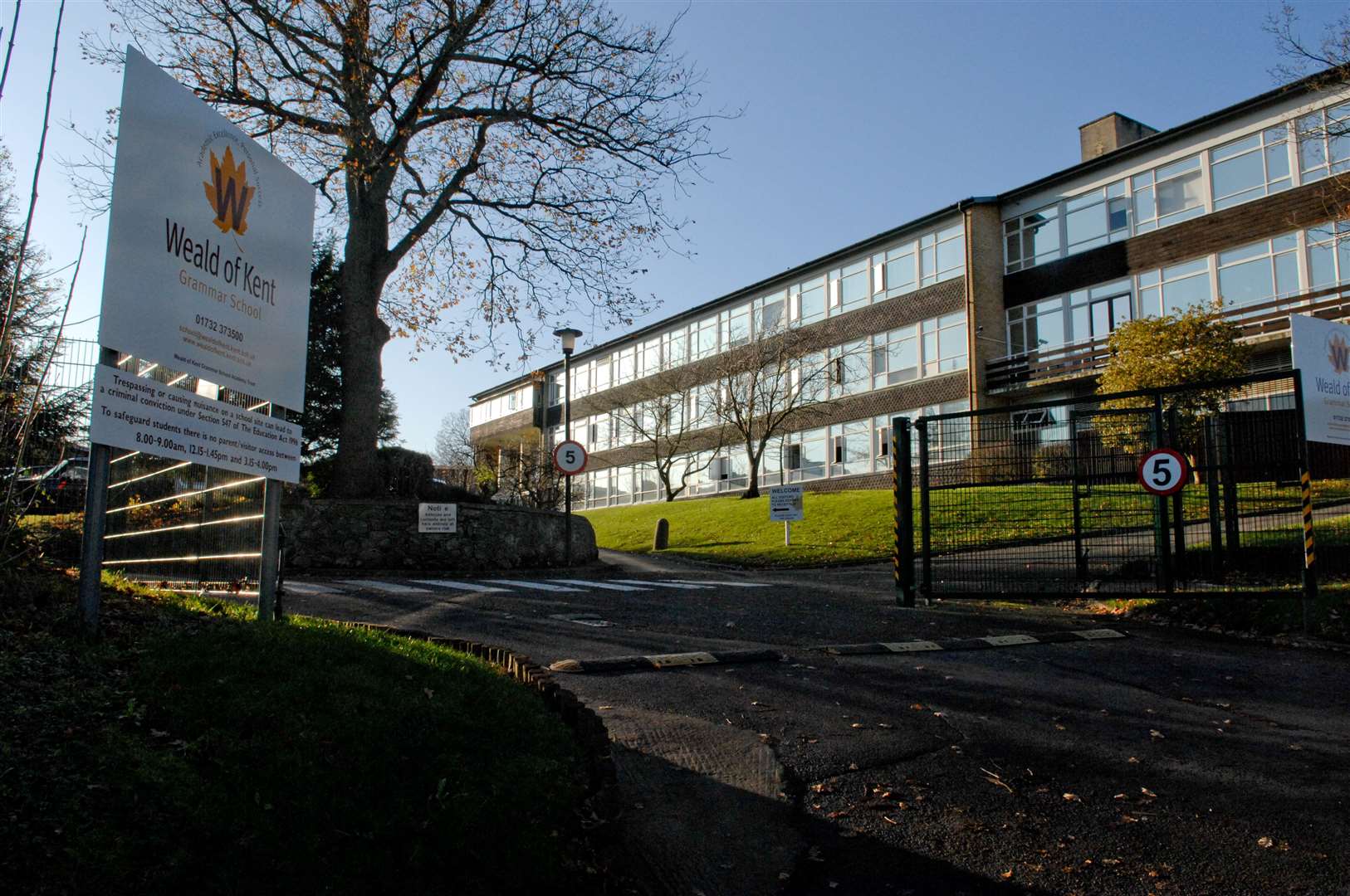 Weald of Kent Grammar School, Tudeley Lane, Tonbridge. General view and sign. Picture Matthew Walker (20390591)