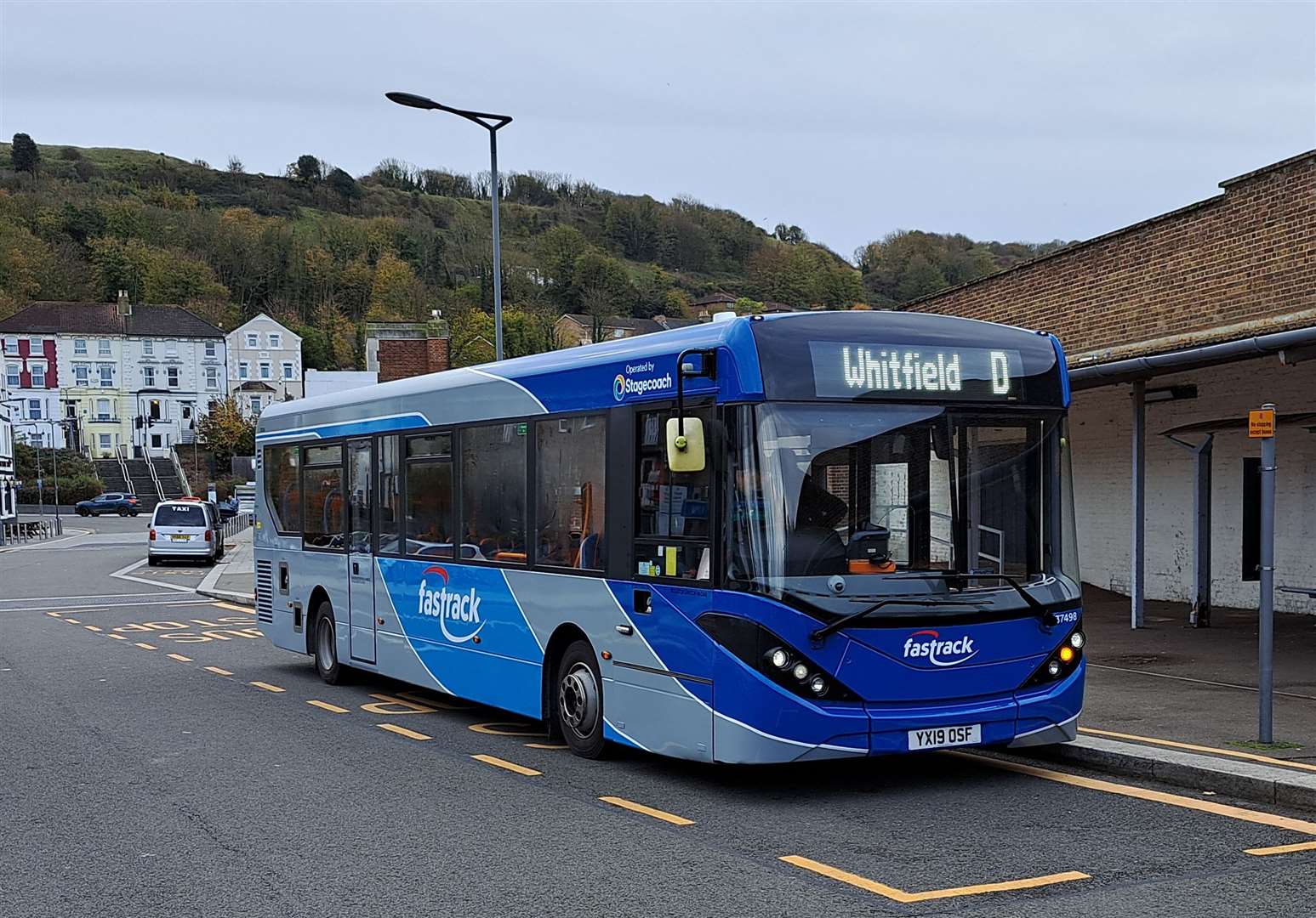 The first-ever Dover Fastrack bus at Dover Priory station