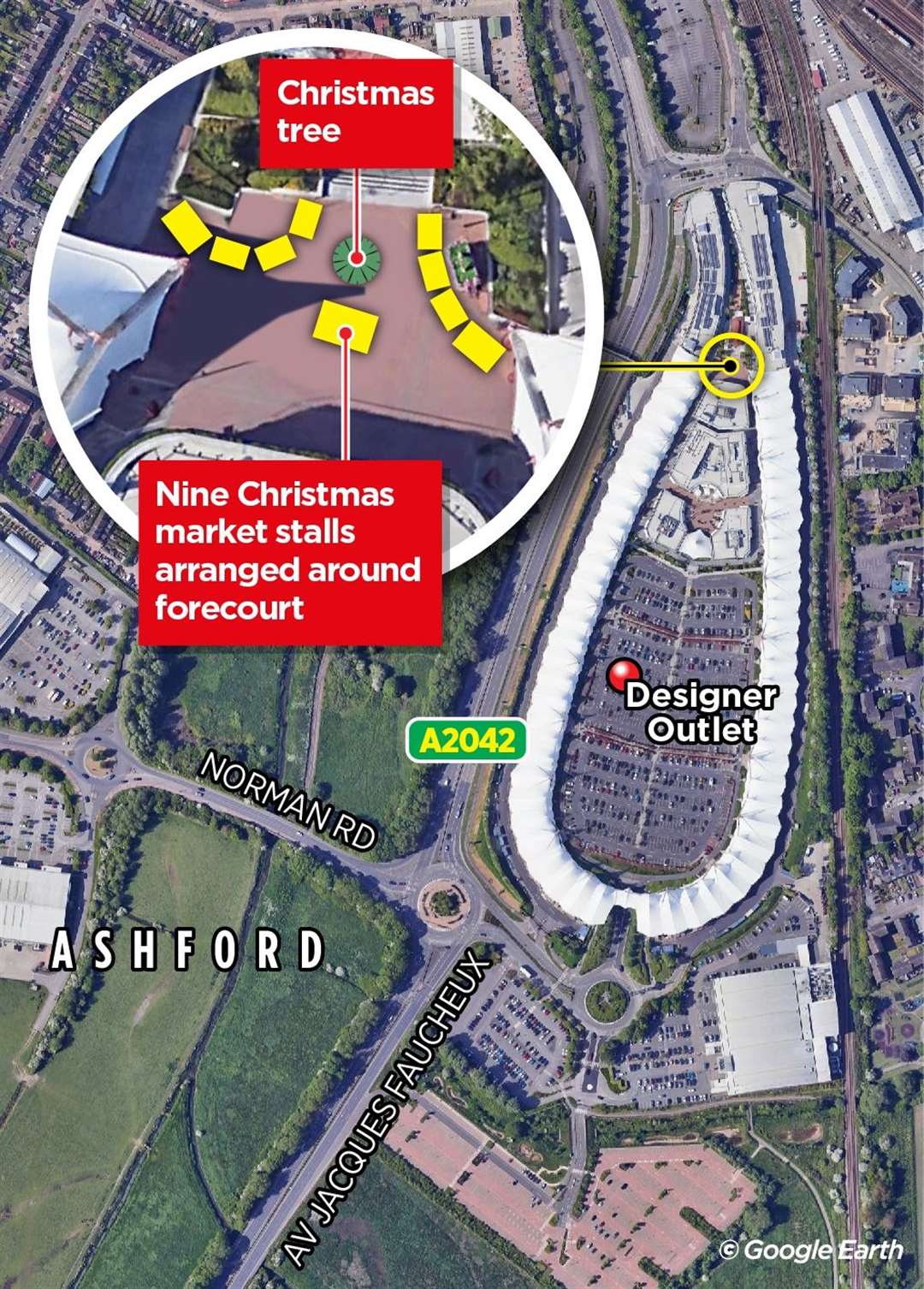 The Christmas market will be set up in the Designer Outlet’s extension if plans are approved