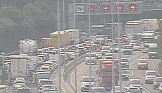 Traffic is being held on the M20 due to a police incident. Picture: National Highways