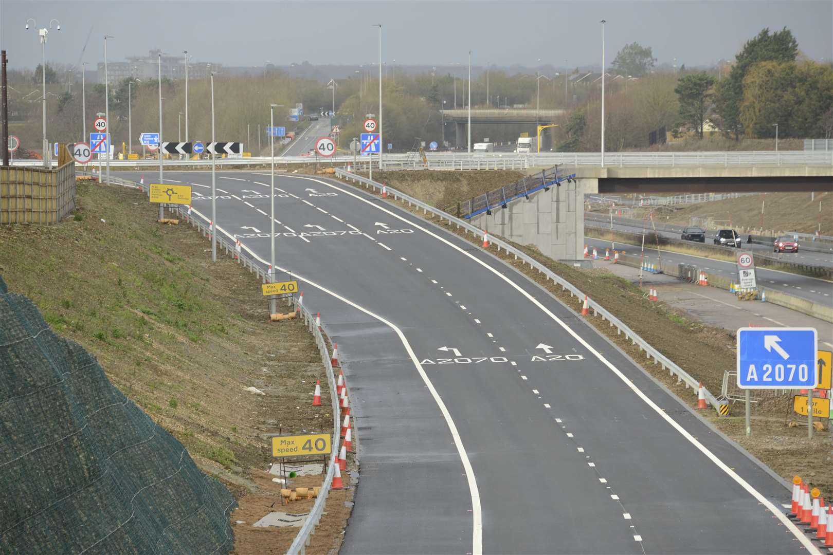 A car has come off the road on this Junction 10A approach road. Stock picture