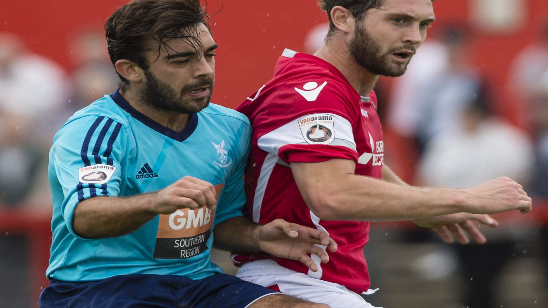 Sam Deering challenges Dean Rance during Ebbsfleet's 2-2 draw with Whitehawk in August Picture: Andy Payton