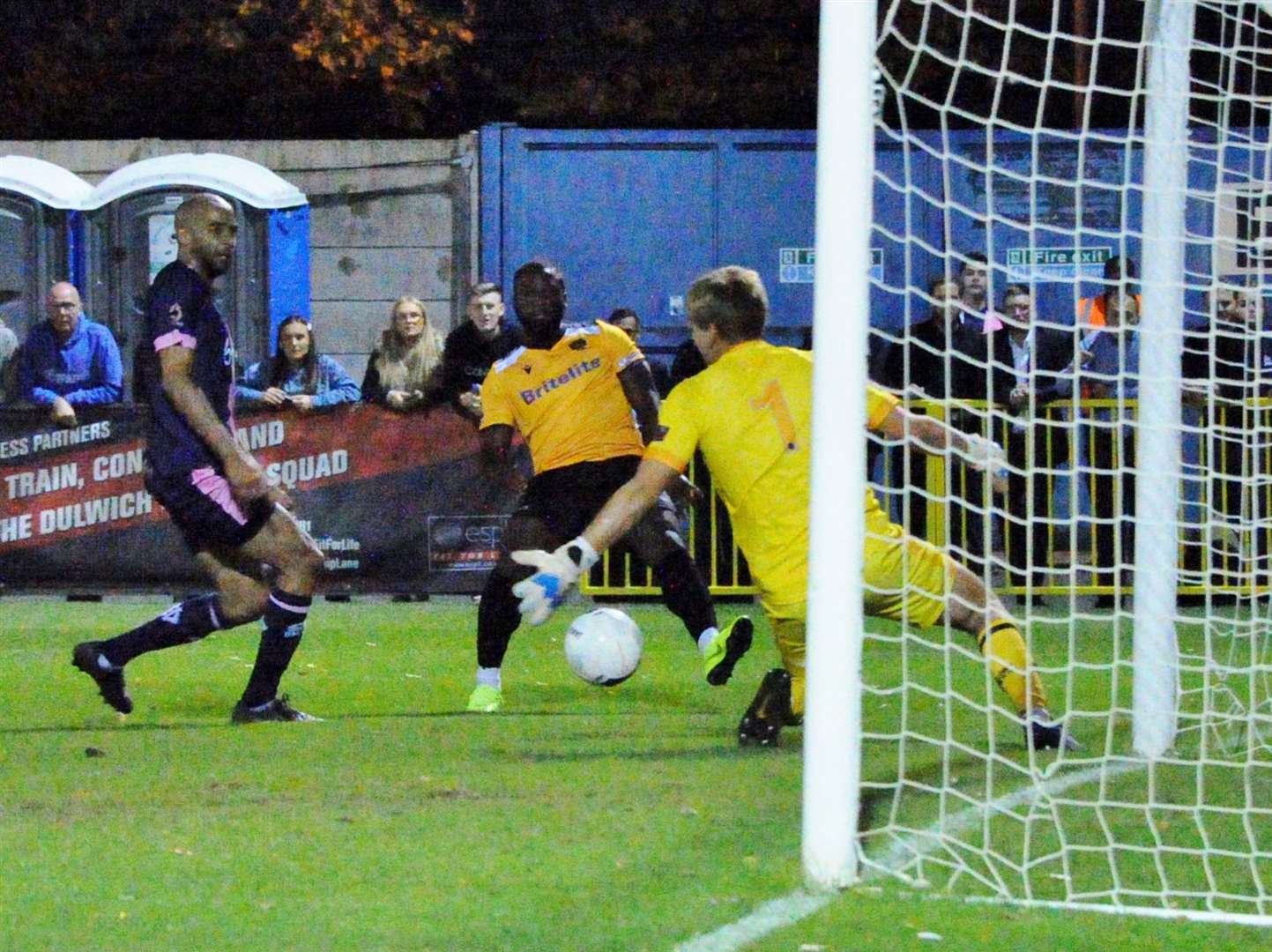 Ibby Akanbi scores Maidstone's winner at Dulwich Picture: Steve Terrell