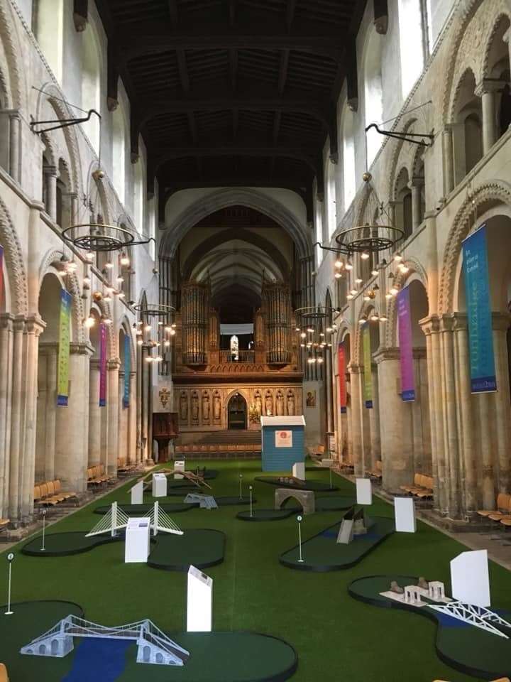 A bridge themed crazy golf course has opened at Rochester Cathedral. Pic: Rochester Cathedral (14371013)