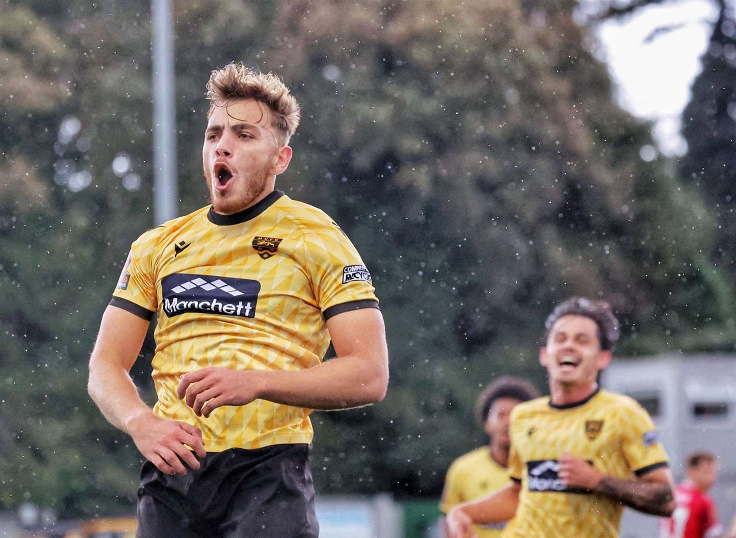 Antony Papadopoulos celebrates after putting Maidstone 2-0 up. Picture: Helen Cooper