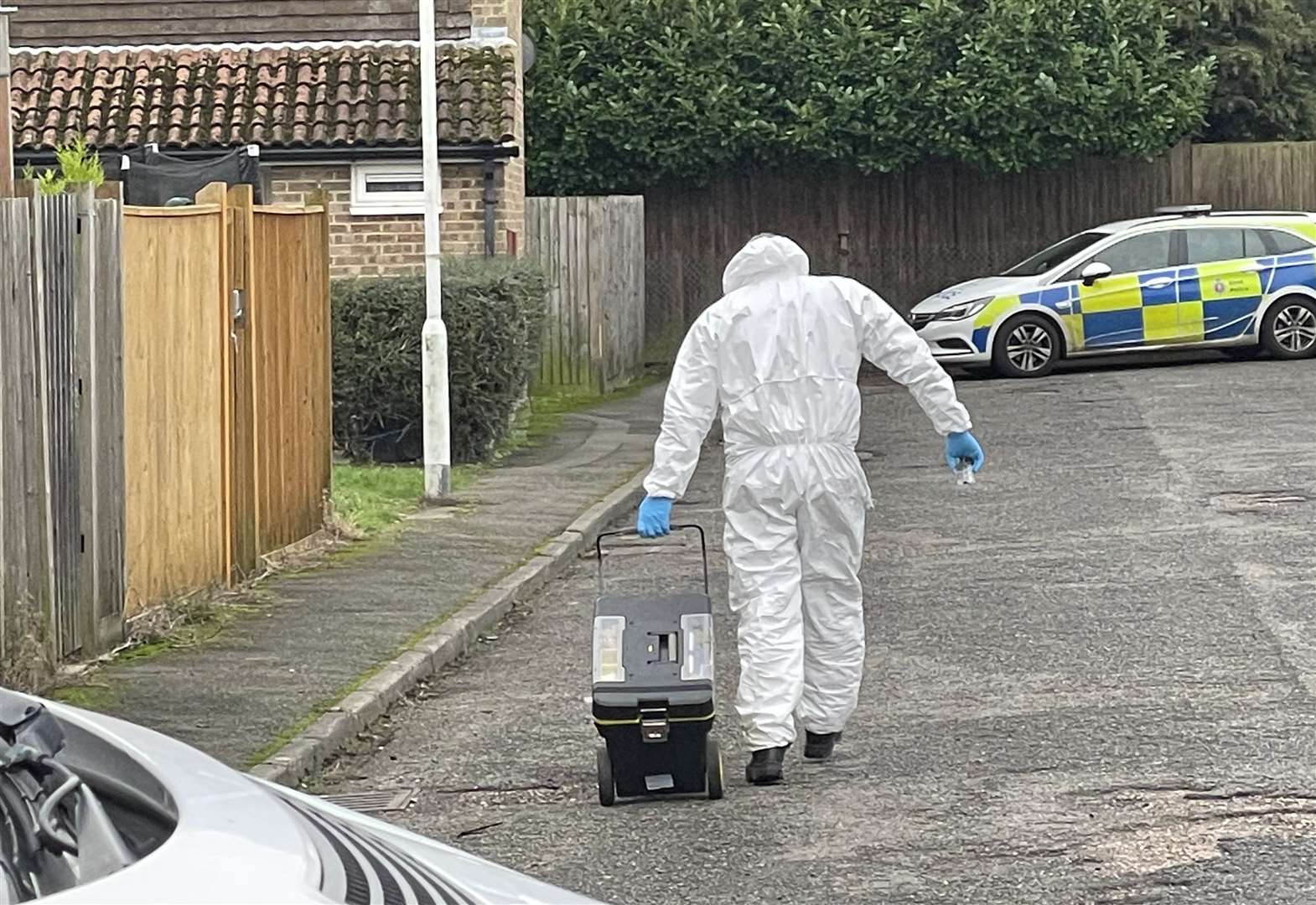 A forensic officer at the scene on Friday