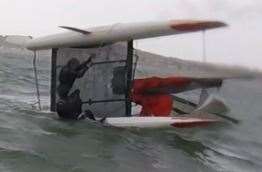 The vessel at the time of its capsize with two men on board. Picture: RNLI