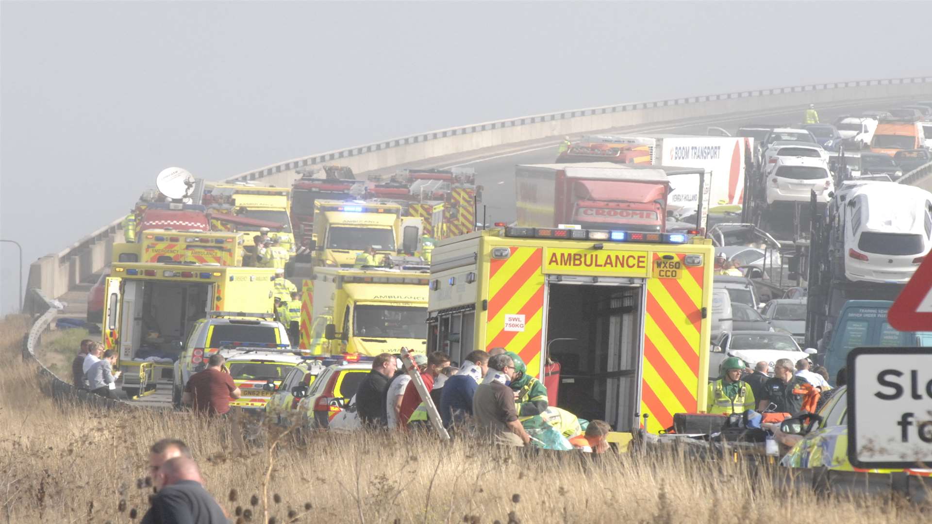 The Sheppey Crossing on the day of the 150 vehicle pile-up