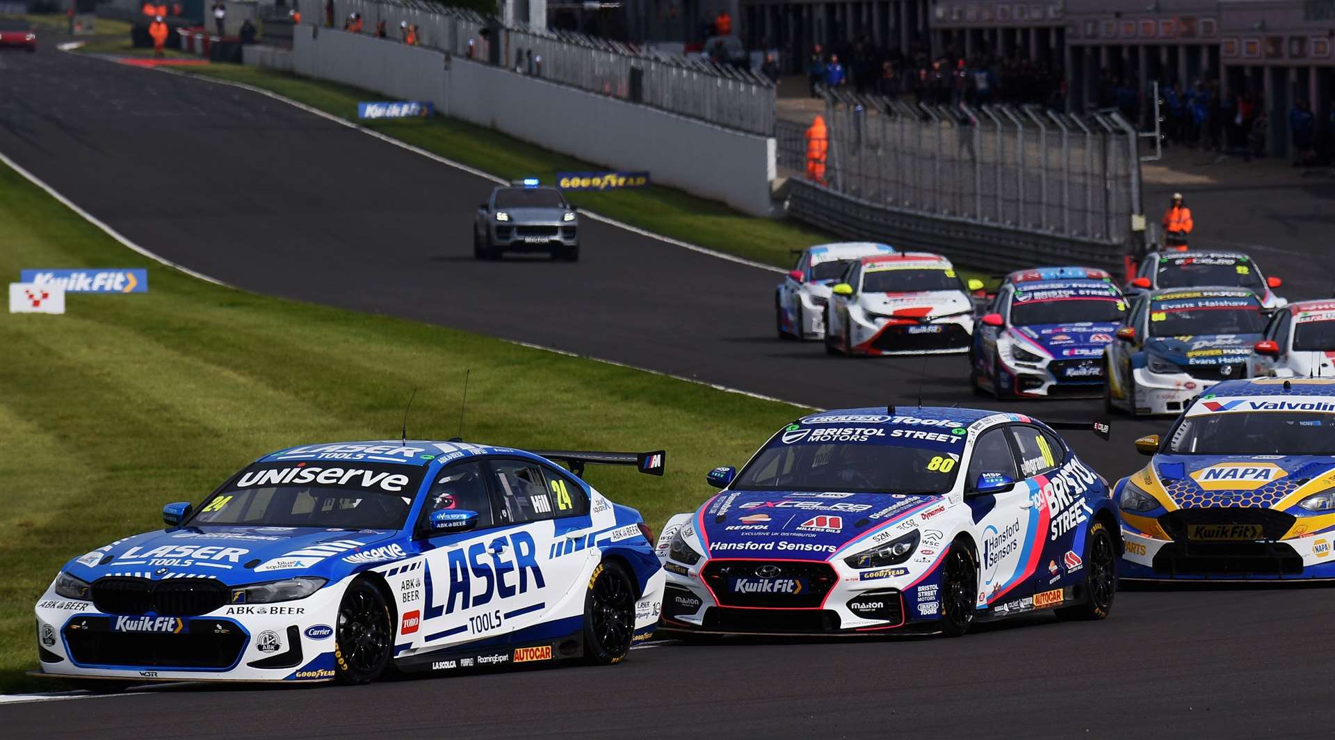 Jake Hill (No.24) in the thick of the action in the opening round of this year's BTCC at Donington Park. Picture: Jakob Ebrey Photography