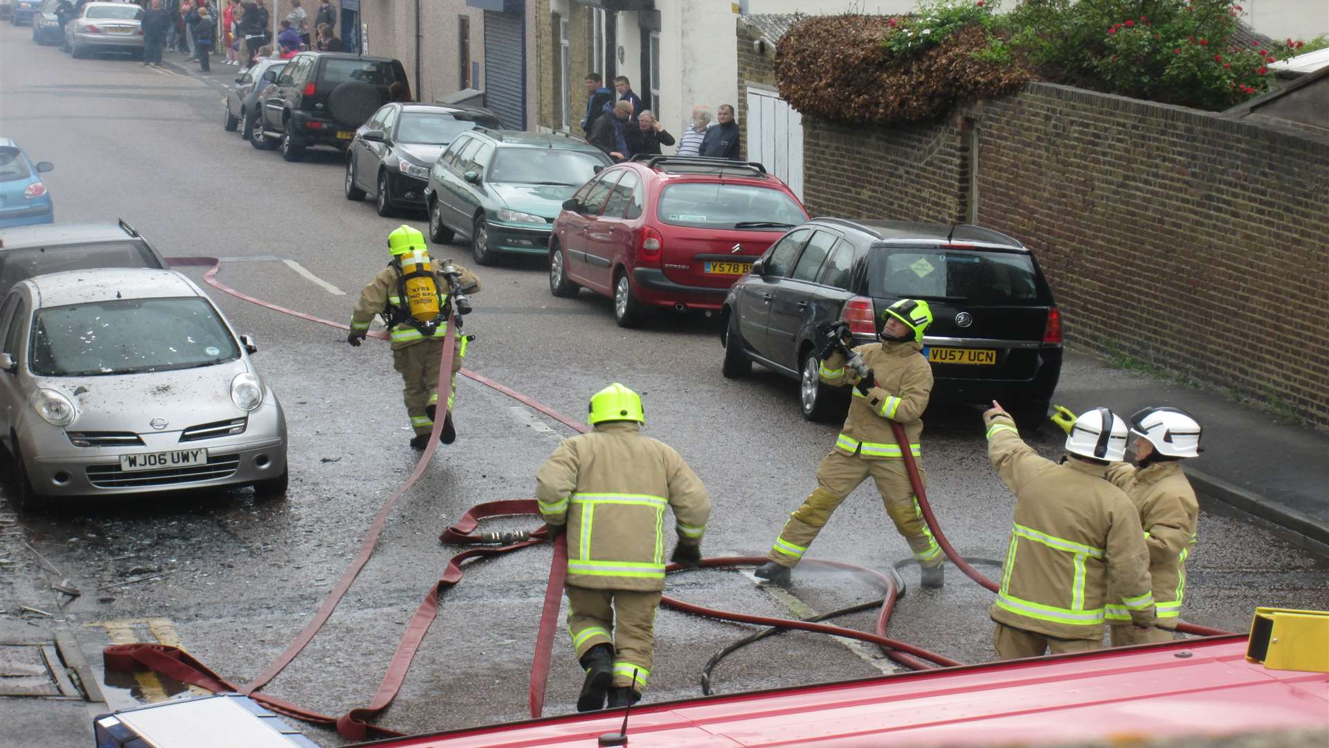 Firefighters at the height of the blaze