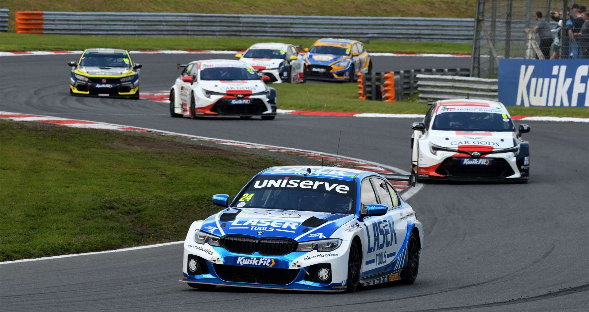 Laser Tools Racing’s Jake Hill scored two fourth-place finishes before a puncture hit in race three. Picture: Simon Hildrew