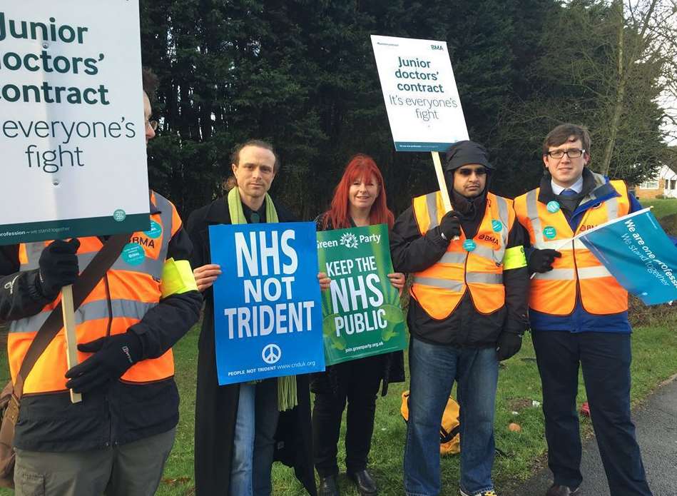 Protesters stand outside the William Harvey during last month's strike