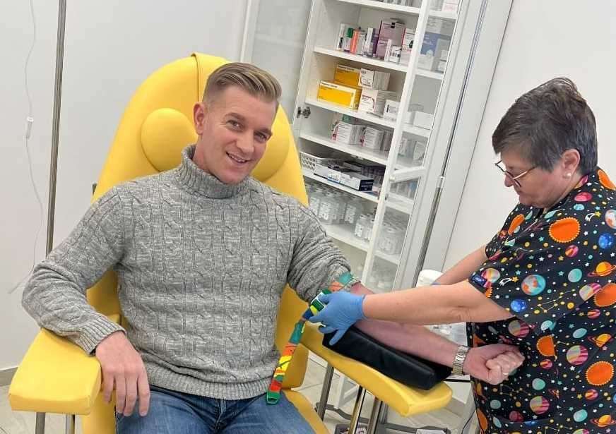 Rick's Brother Aaron Smith gives blood to make the vaccines. Picture: Katrina Binfield