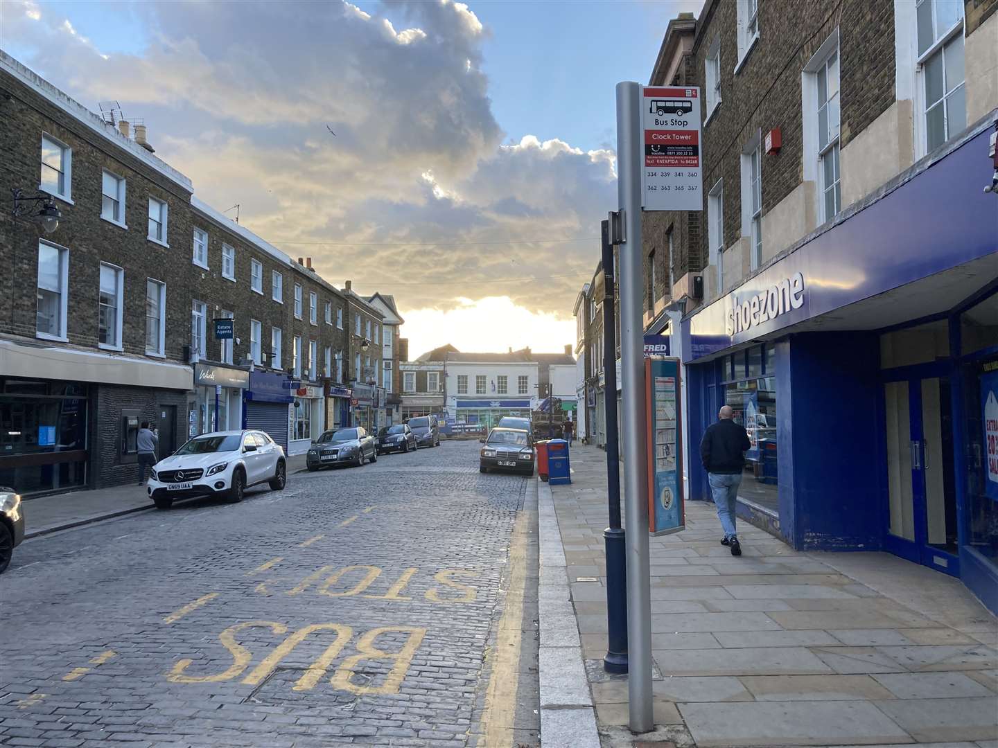 Day three: Sheerness town centre looks strange with its 119-year-old clock tower lying horizontal on the ground waiting to be taken away for restoration by Smith of Derby