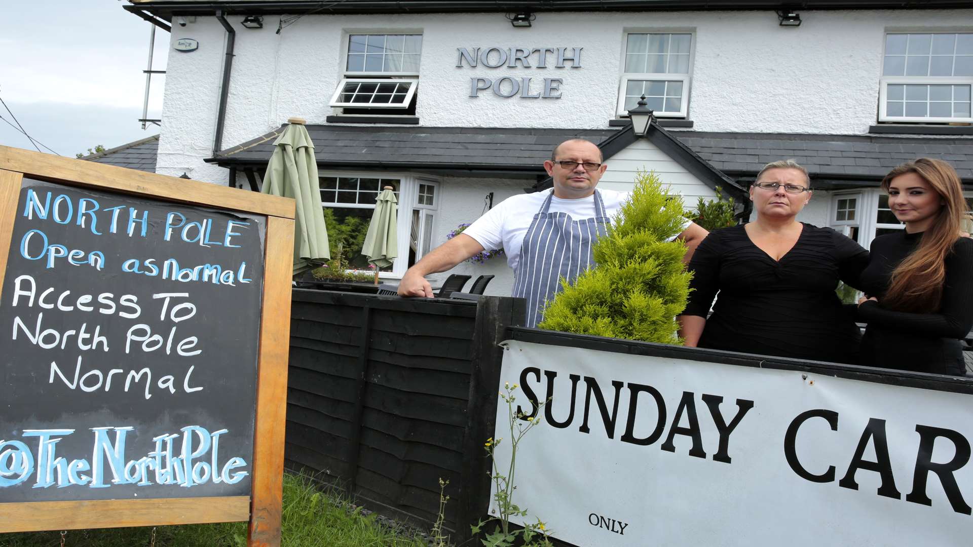 Landlady Zoe Wopling, centre, with staff at the North Pole in Wateringbury which has seen a drop in trade because of roadworks