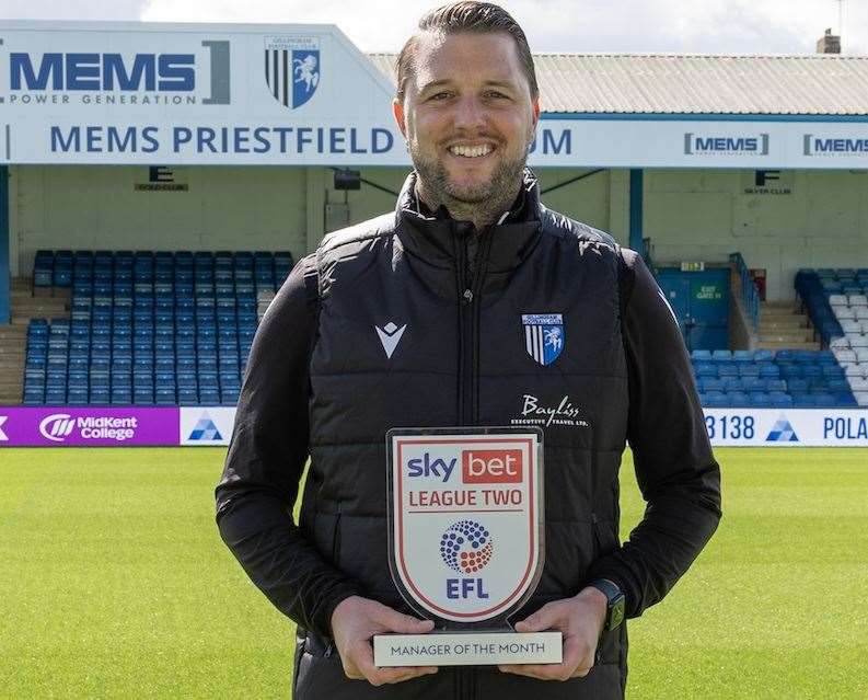 Gillingham manager Mark Bonner has been named the Sky Bet League Two manager-of-the-month for August