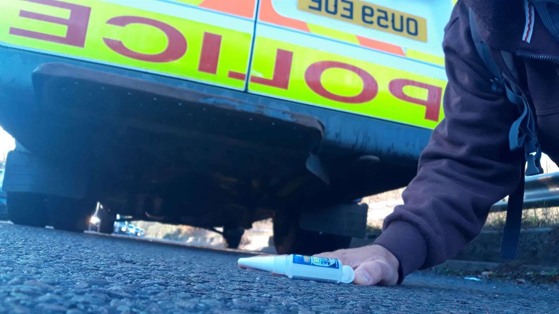 Biff glued himself to the tarmac during one protest