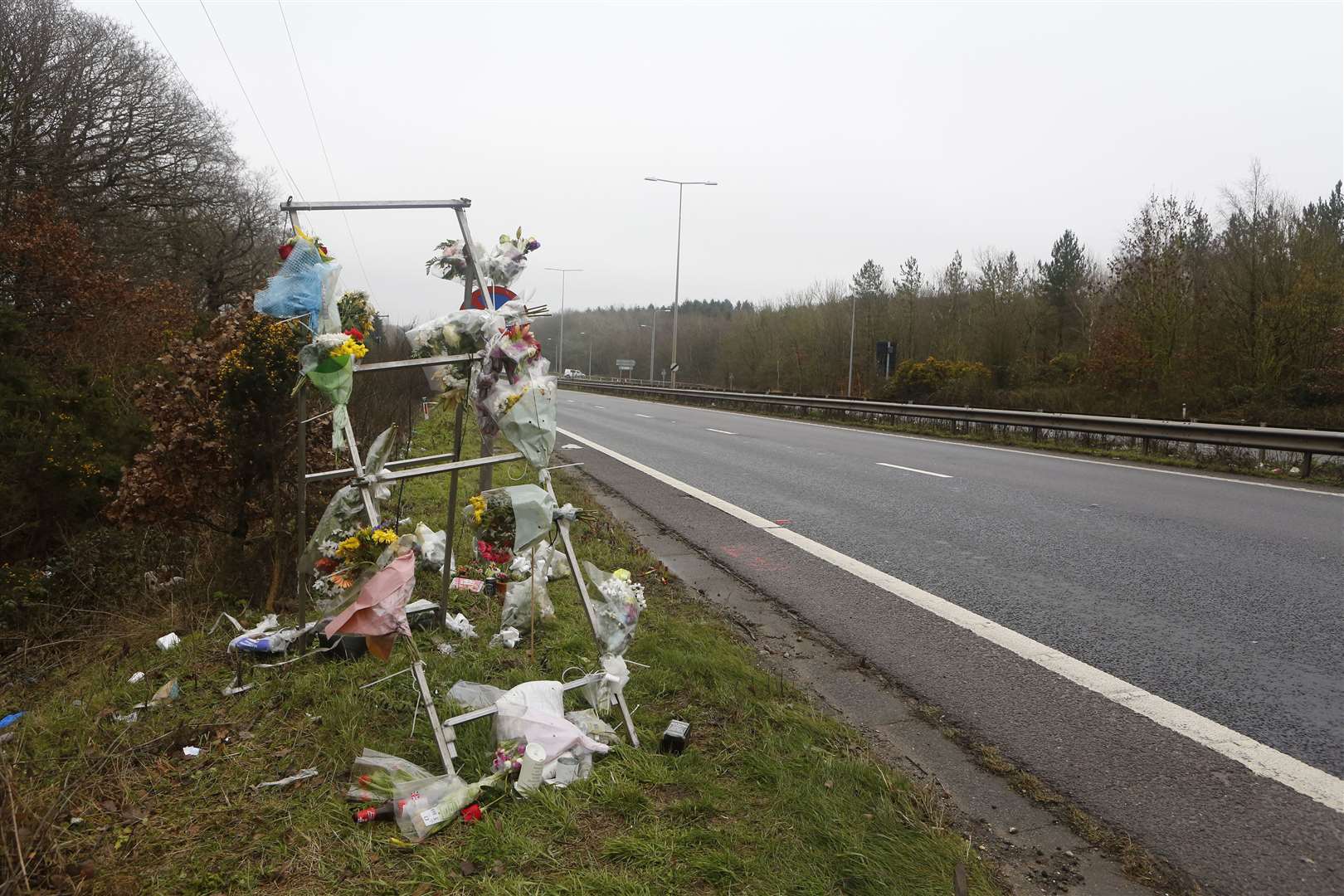 Flowers and tributes left at the scene of the fatal crash