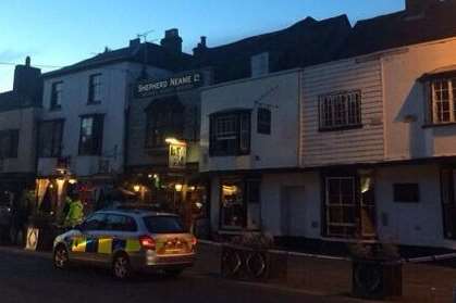 A police car in St Dunstan's Street, Canterbury, after a suspected assault. Picture: @eddwithers