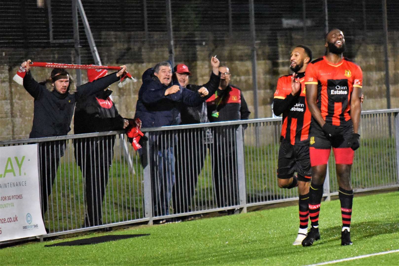 Brickies striker Duane Ofori-Acheampong celebrates his winner at Lancing Picture: Ken Medwyn