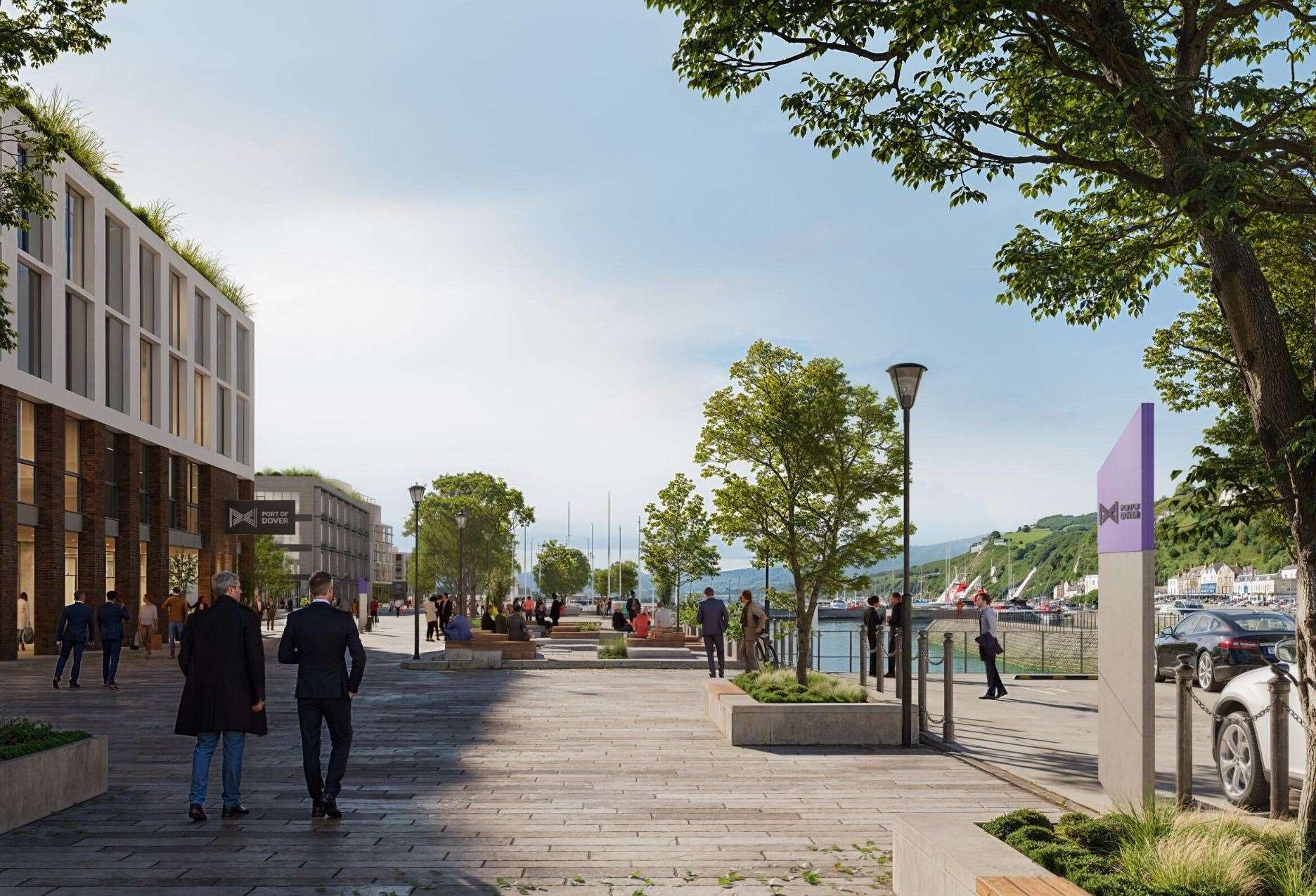 New CGIs show how the improved waterfront in Dover could look, including the creation of a commercial quarter. Picture: Port of Dover