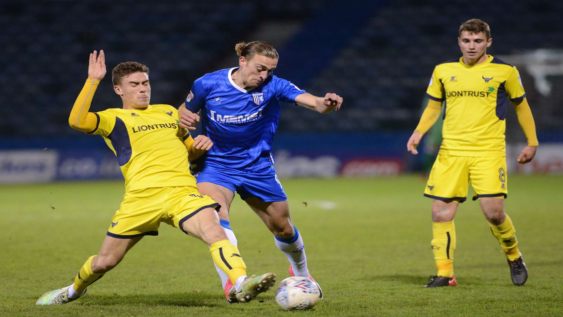 Tom Eaves battles up front Picture: Gary Browne