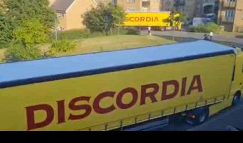 A DISCORDIA lorry in Phoenix Parc in Northfleet