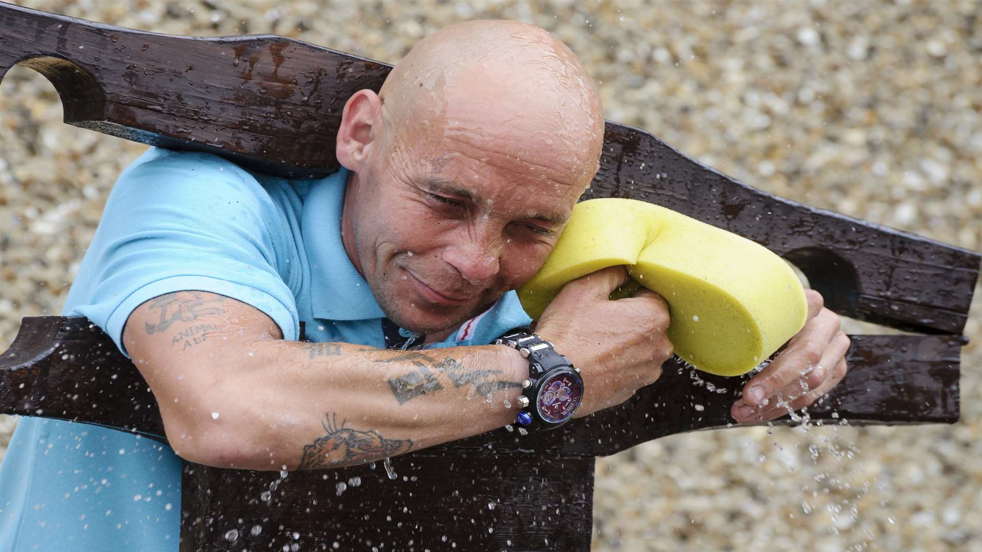 Len Stone gets a soaking. Picture: Andy Payton