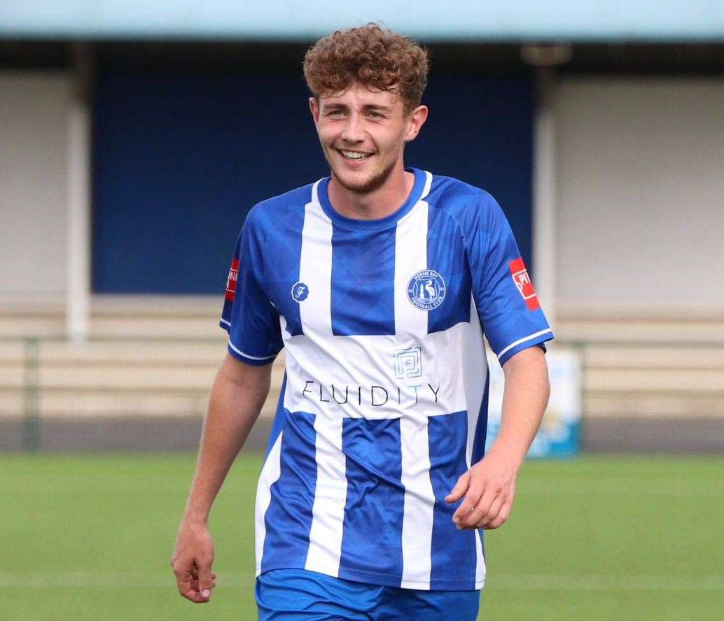 Herne Bay's young prospect Monty Saunders is all smiles. Picture: James Aylward