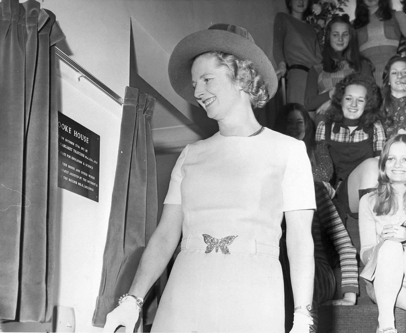 Margaret Thatcher, then Education Secretary, visiting Cobham School in October 1971