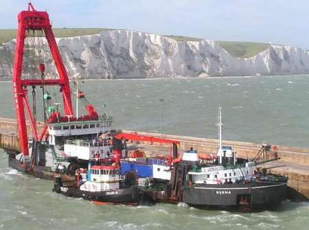 The recovery vessel Norma at Dover to help lift a sunken German U-boat in the Channel. Picture: Ed Connell