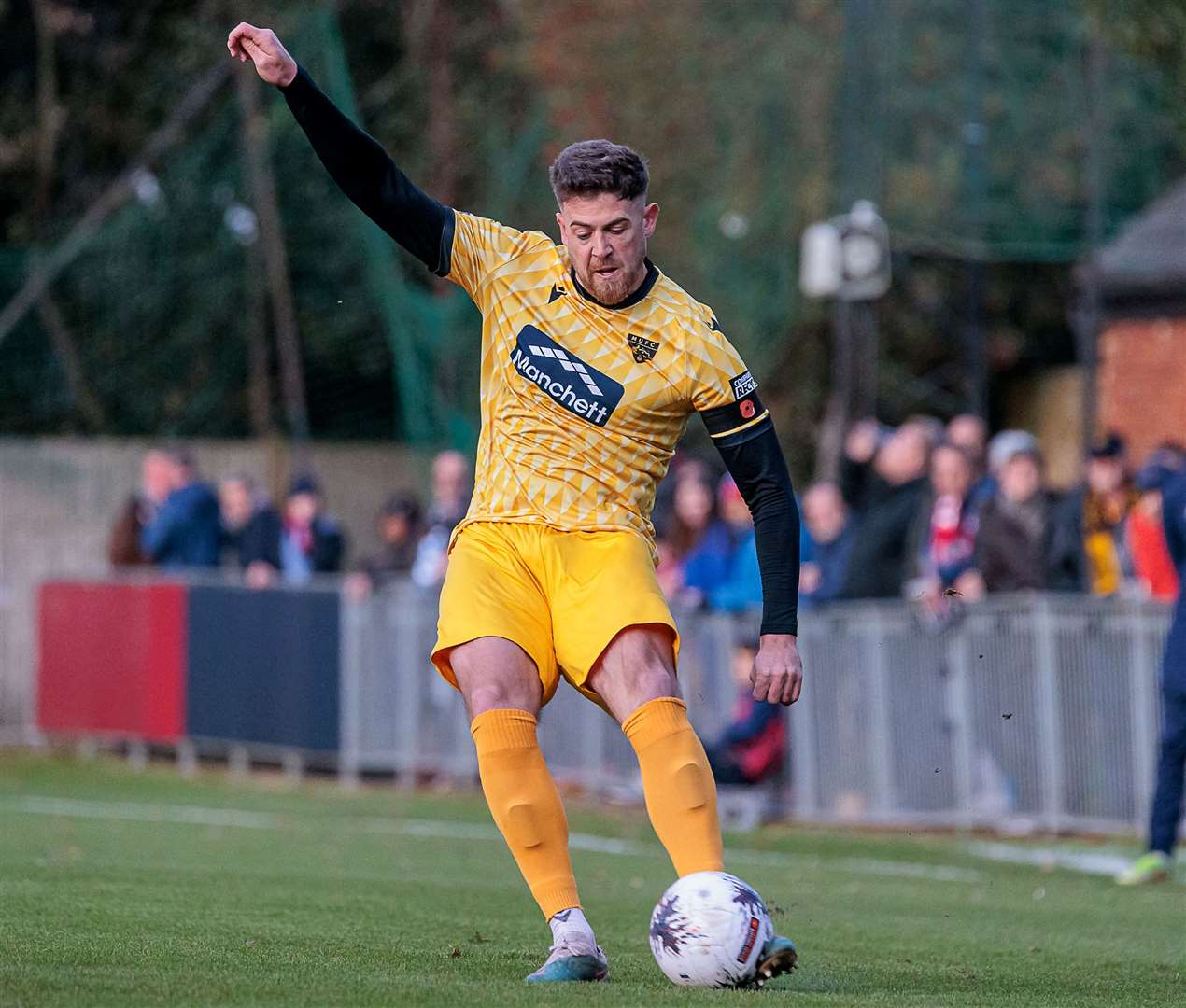 Sam Bone on the ball for Maidstone during their 5-2 National South defeat at Hampton & Richmond. Picture: Helen Cooper