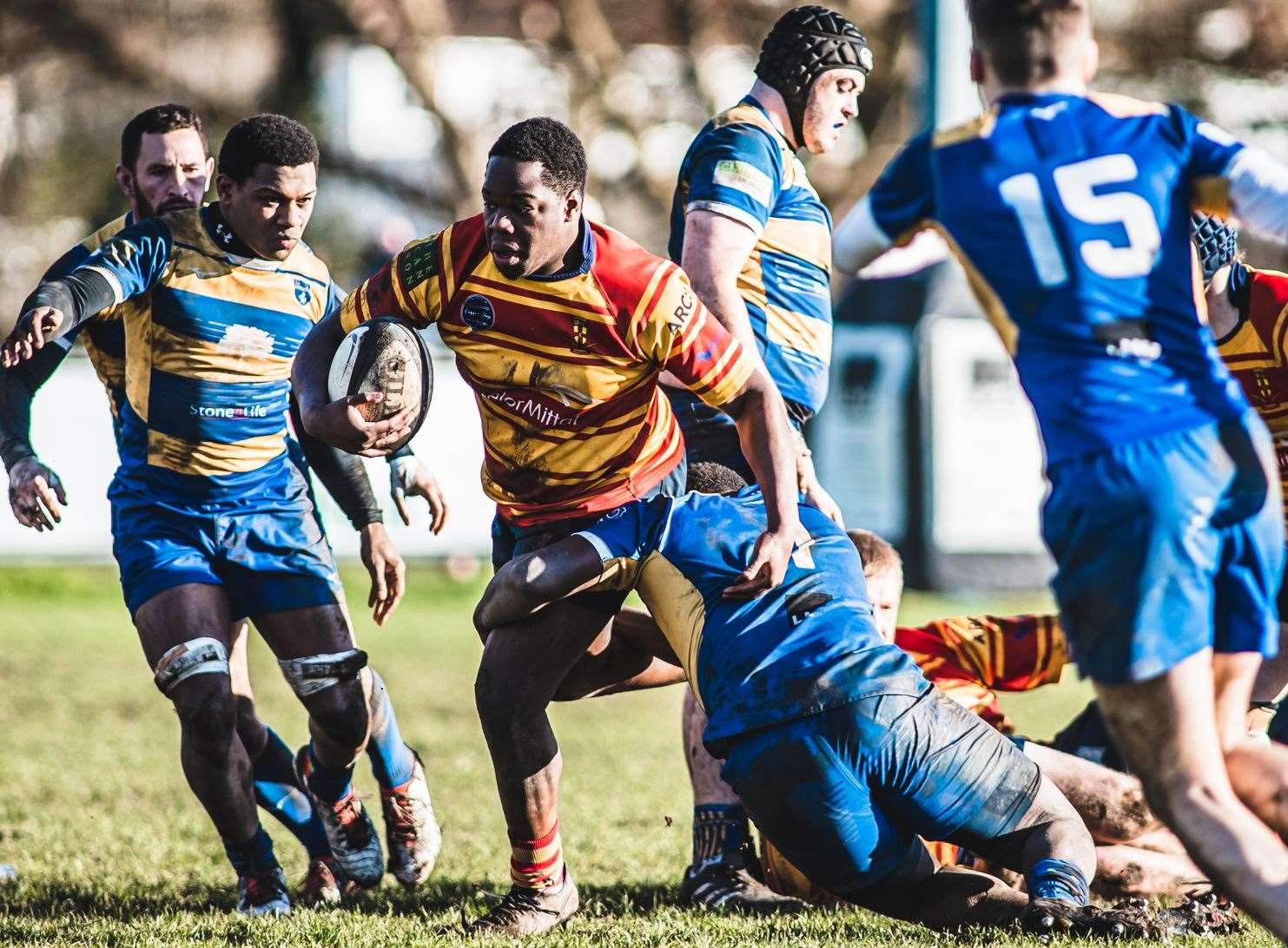 Medway's Deji Oyesola asks questions of the Beckenham defence. Picture: Jake Miles Sports Photography