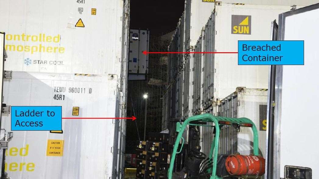 The gang used a ladder to access a container. Picture: NCA