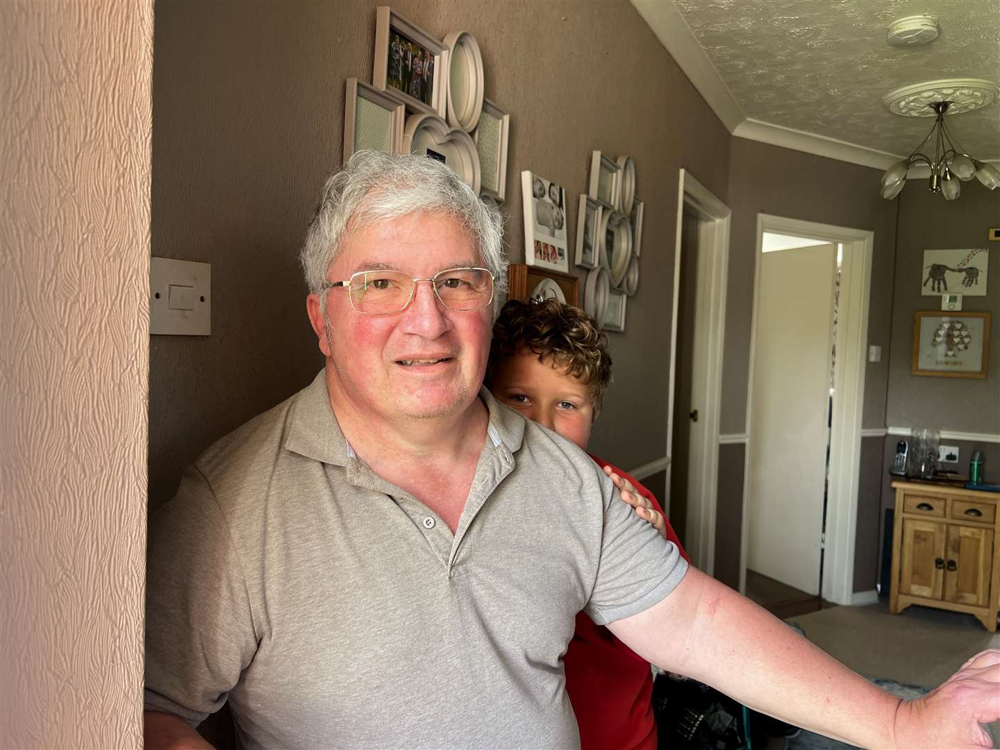 David Moyler, 68, at his home in Playstool Road, Newington, with his 10-year-old grandson, Isaac. Picture: Megan Carr