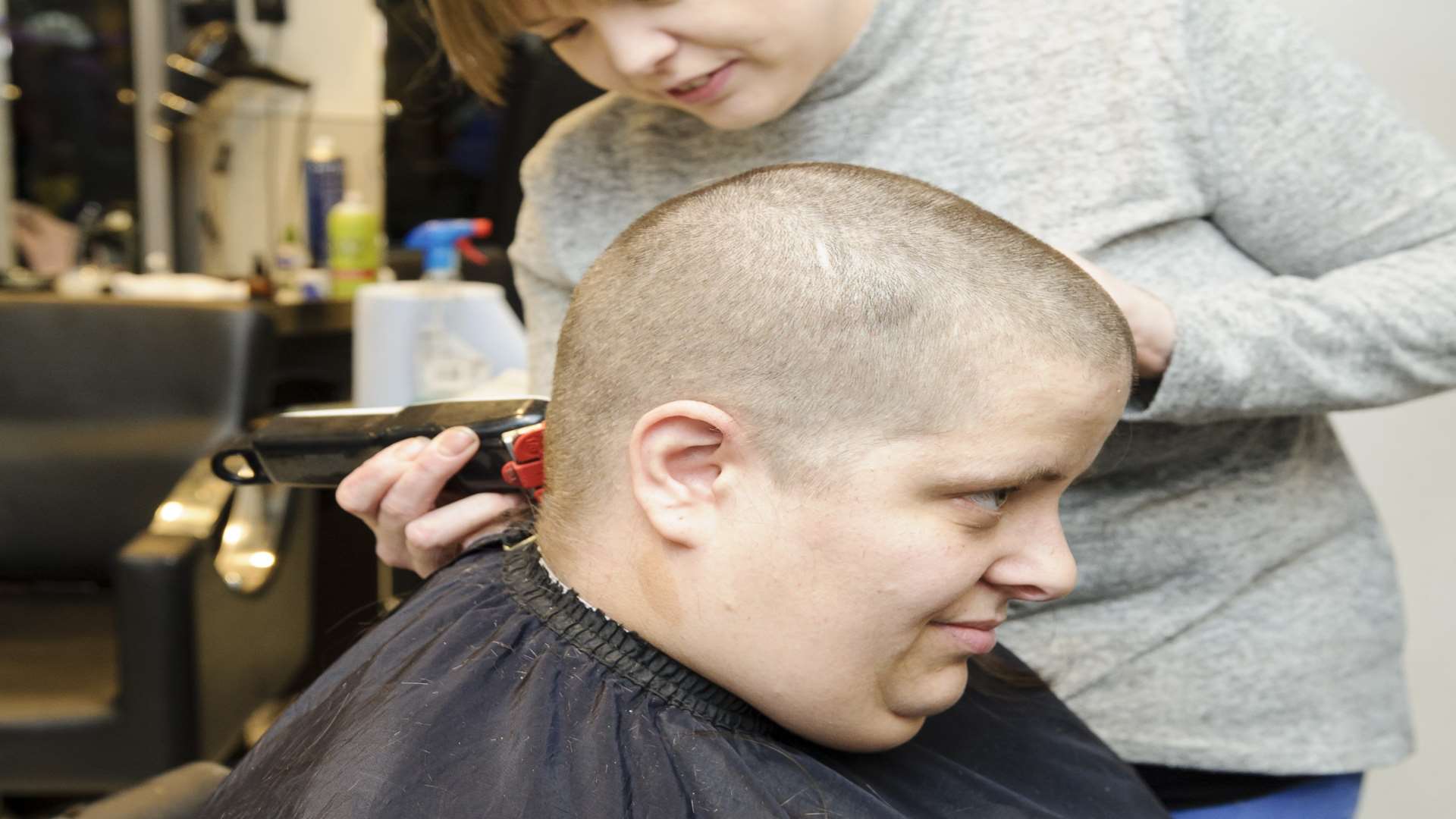 Jane Chapman had her head shaved at Jagged Edge Hairdressers in The Mall, Maidstone