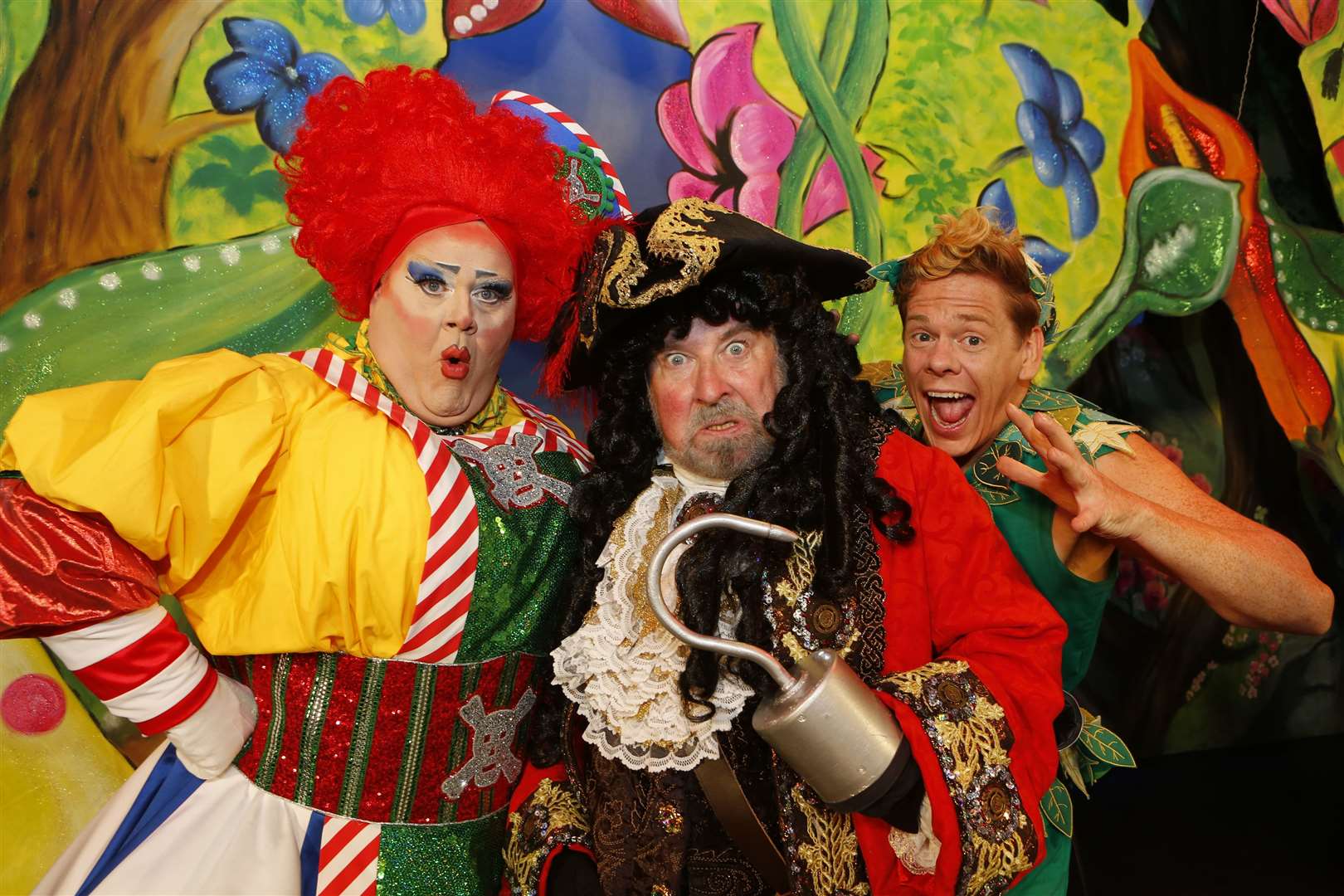 Panto launch for Peter Pan..Pictured are Quinn Patrick (Mrs Smee), Paul Bradley (Captain Hook) & Lloyd Warbey (Peter Pan) .Assembly Hall Theatre, Tunbridge Wells..Picture: Andy Jones. (16997009)