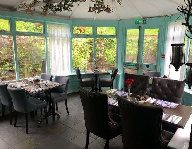 The conservatory at the back of the pub was set for dining but wasn’t in use during our visit