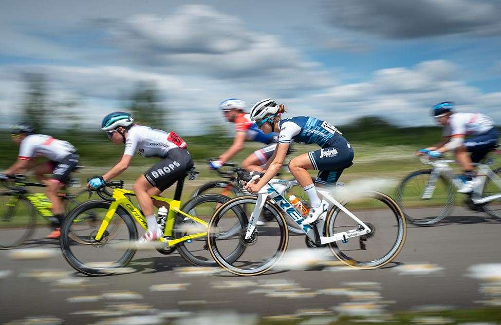 Riders negotiate the Cyclopark in Gravesend during the OVO Energy Women's Tour Picture: Ady Kerry