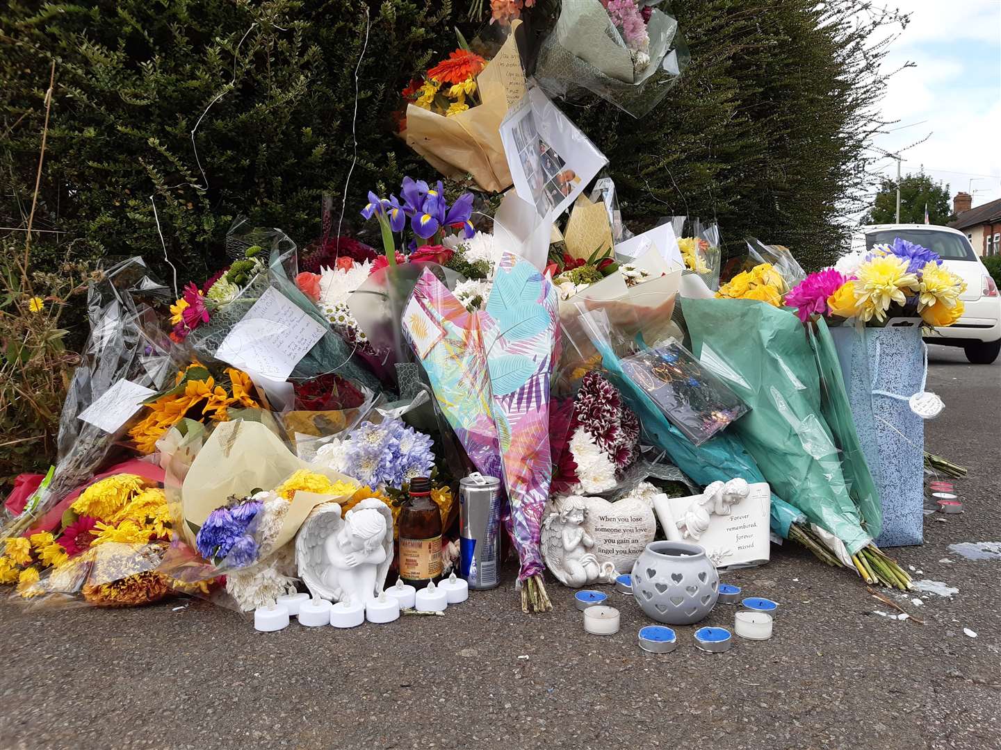 Flowers at the junction of Kither Road and Beaver Lane in South Ashford