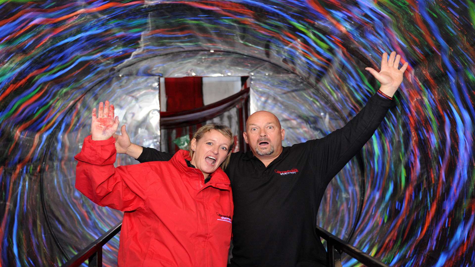 Lisa Harris and Lewis Spencer brave the vortex.