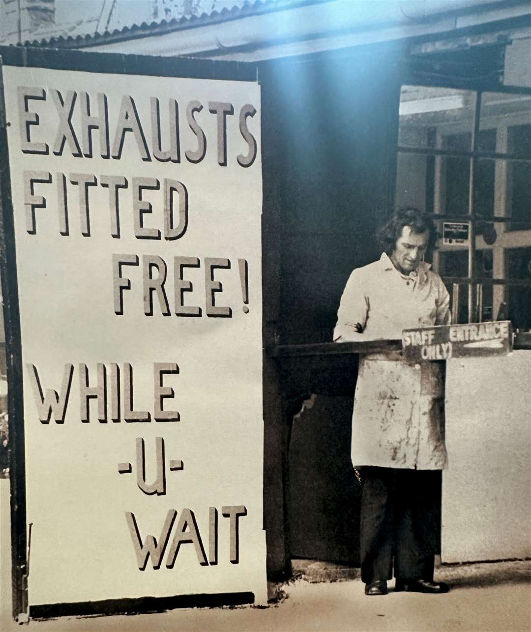 Roy Carey at the Maidstone Exhaust Centre in May 1974