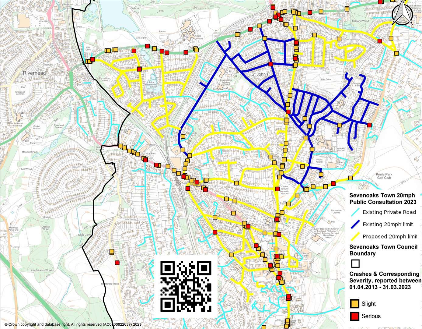 The roads in yellow would have their speeds dropped if the proposals are approved. Picture: Sevenoaks Council