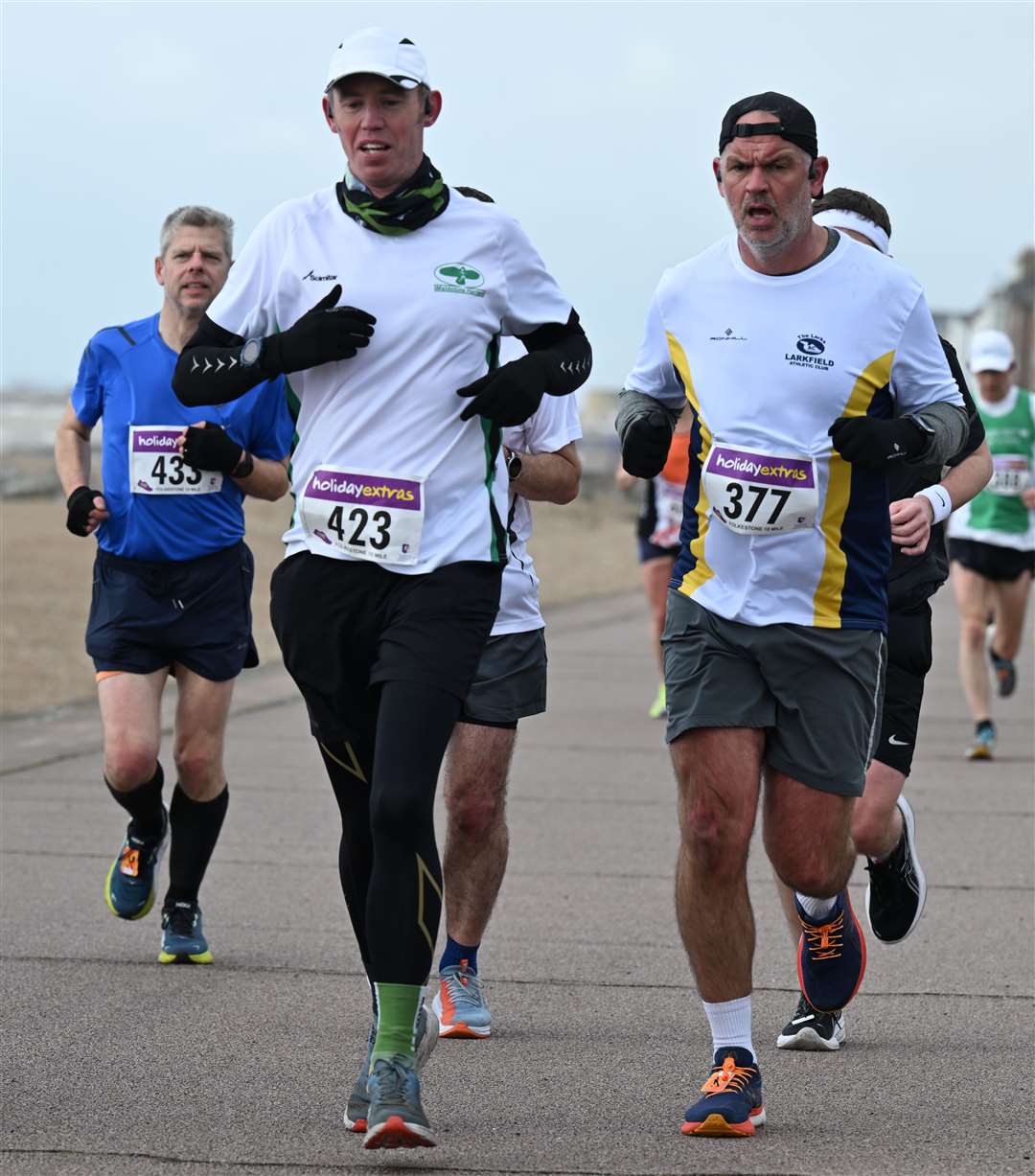 Steve Jenner of Larkfield AC (No.377) alongside No.423 James Knight of Maidstone Harriers. Picture: Barry Goodwin